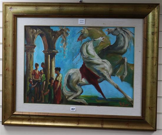 Rodolfo Lito, oil, Cavalli Con Personaggi, signed, 48 x 68cm